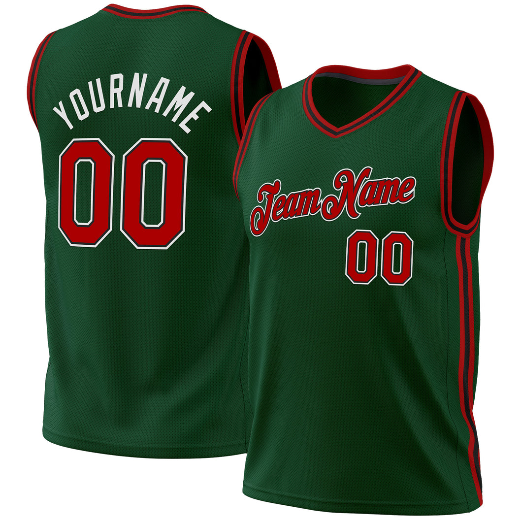 Custom Hunter Green Red-Black Authentic Throwback Basketball Jersey