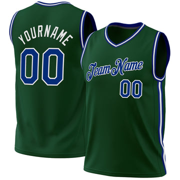Custom Hunter Green Royal-White Authentic Throwback Basketball Jersey