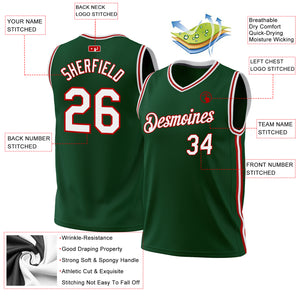 Custom Hunter Green White-Red Authentic Throwback Basketball Jersey