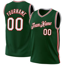 Load image into Gallery viewer, Custom Hunter Green White-Red Authentic Throwback Basketball Jersey
