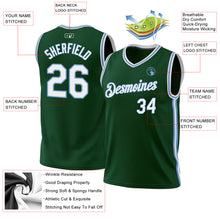 Load image into Gallery viewer, Custom Hunter Green White-Light Blue Authentic Throwback Basketball Jersey
