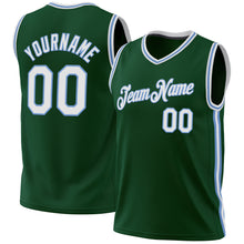 Load image into Gallery viewer, Custom Hunter Green White-Light Blue Authentic Throwback Basketball Jersey
