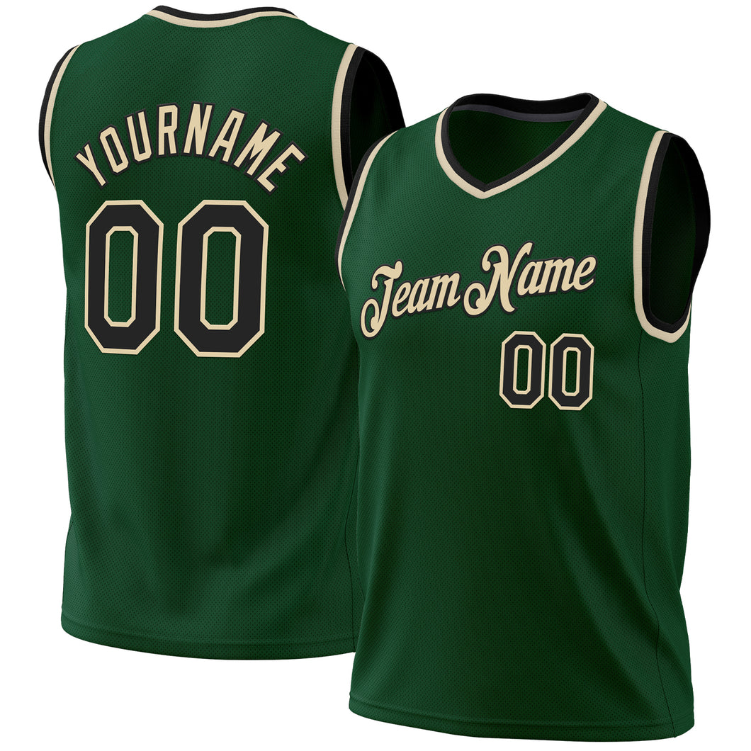 Custom Hunter Green Black-Cream Authentic Throwback Basketball Jersey