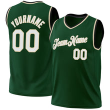 Load image into Gallery viewer, Custom Hunter Green White Cream-Black Authentic Throwback Basketball Jersey

