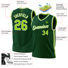 Load image into Gallery viewer, Custom Hunter Green Neon Green-White Authentic Throwback Basketball Jersey
