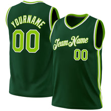 Load image into Gallery viewer, Custom Hunter Green Neon Green-White Authentic Throwback Basketball Jersey
