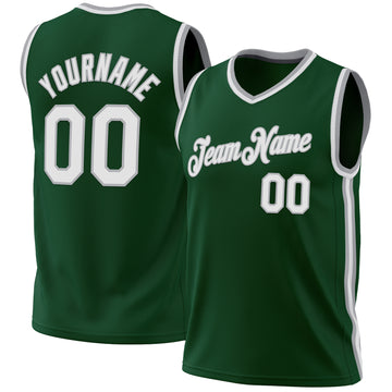 Custom Hunter Green White-Gray Authentic Throwback Basketball Jersey