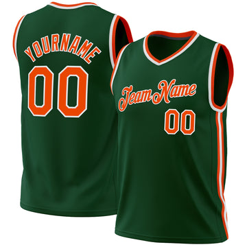 Custom Hunter Green Orange-White Authentic Throwback Basketball Jersey
