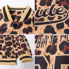 Load image into Gallery viewer, Custom Brown Black-Old Gold Leopard 3D Pattern Design Bomber Full-Snap Varsity Letterman Jacket
