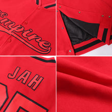 Load image into Gallery viewer, Custom Red Red-Black Bomber Full-Snap Varsity Letterman Jacket
