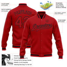 Load image into Gallery viewer, Custom Red Red-Black Bomber Full-Snap Varsity Letterman Jacket
