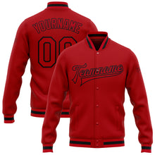 Load image into Gallery viewer, Custom Red Red-Black Bomber Full-Snap Varsity Letterman Jacket
