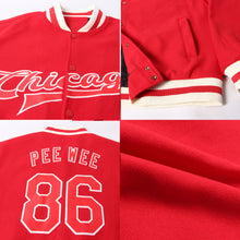 Load image into Gallery viewer, Custom Red Red-Cream Bomber Full-Snap Varsity Letterman Jacket
