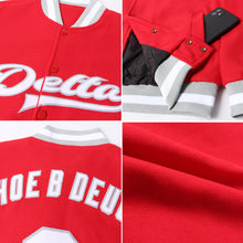Load image into Gallery viewer, Custom Red White-Gray Bomber Full-Snap Varsity Letterman Jacket
