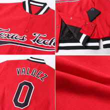 Load image into Gallery viewer, Custom Red Black-White Bomber Full-Snap Varsity Letterman Jacket

