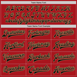 Custom Red Black-Old Gold Bomber Full-Snap Varsity Letterman Jacket