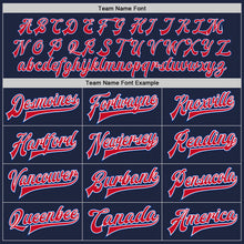 Load image into Gallery viewer, Custom Navy Royal-Red Bomber Full-Snap Varsity Letterman Jacket
