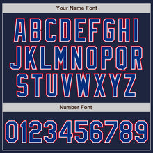 Load image into Gallery viewer, Custom Navy Royal-Red Bomber Full-Snap Varsity Letterman Jacket
