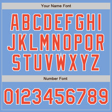 Load image into Gallery viewer, Custom Light Blue Orange-White Bomber Full-Snap Varsity Letterman Jacket
