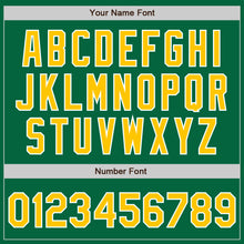 Load image into Gallery viewer, Custom Kelly Green Gold-White Bomber Full-Snap Varsity Letterman Jacket
