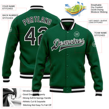 Load image into Gallery viewer, Custom Kelly Green Black-White Bomber Full-Snap Varsity Letterman Jacket
