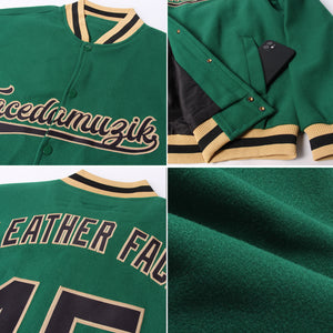 Custom Kelly Green Black-Old Gold Bomber Full-Snap Varsity Letterman Jacket