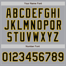 Load image into Gallery viewer, Custom Gray Black-Gold Bomber Full-Snap Varsity Letterman Jacket
