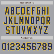 Load image into Gallery viewer, Custom Gray Navy-Gold Bomber Full-Snap Varsity Letterman Jacket
