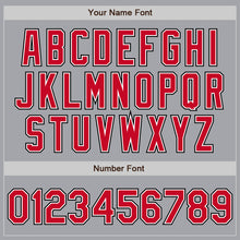 Load image into Gallery viewer, Custom Gray Red White-Black Bomber Full-Snap Varsity Letterman Jacket
