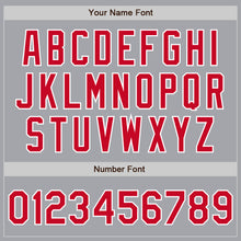 Load image into Gallery viewer, Custom Gray Red-White Bomber Full-Snap Varsity Letterman Jacket
