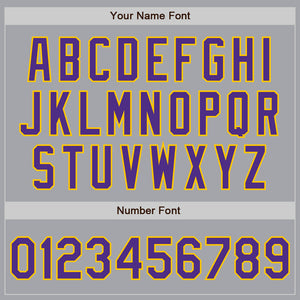 Custom Gray Purple-Gold Bomber Full-Snap Varsity Letterman Jacket