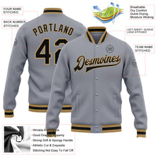 Load image into Gallery viewer, Custom Gray Black-Old Gold Bomber Full-Snap Varsity Letterman Jacket

