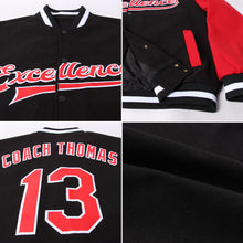 Load image into Gallery viewer, Custom Black Red-White Bomber Full-Snap Varsity Letterman Two Tone Jacket
