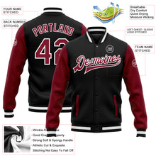 Load image into Gallery viewer, Custom Black Crimson-White Bomber Full-Snap Varsity Letterman Two Tone Jacket
