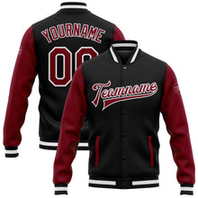 Load image into Gallery viewer, Custom Black Crimson-White Bomber Full-Snap Varsity Letterman Two Tone Jacket
