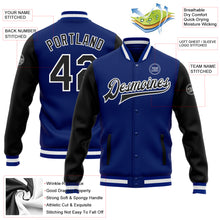 Load image into Gallery viewer, Custom Royal Black-White Bomber Full-Snap Varsity Letterman Two Tone Jacket

