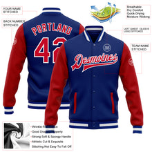 Load image into Gallery viewer, Custom Royal Red-White Bomber Full-Snap Varsity Letterman Two Tone Jacket
