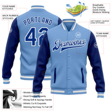 Load image into Gallery viewer, Custom Light Blue Royal-White Bomber Full-Snap Varsity Letterman Two Tone Jacket
