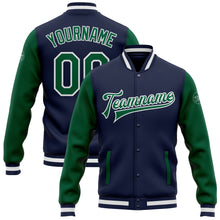 Load image into Gallery viewer, Custom Navy Kelly Green-White Bomber Full-Snap Varsity Letterman Two Tone Jacket
