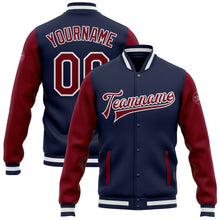 Load image into Gallery viewer, Custom Navy Crimson-White Bomber Full-Snap Varsity Letterman Two Tone Jacket
