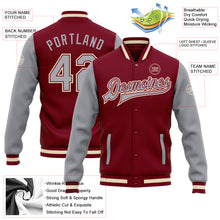 Load image into Gallery viewer, Custom Crimson Gray-Cream Bomber Full-Snap Varsity Letterman Two Tone Jacket

