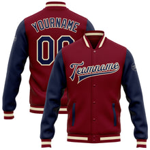 Load image into Gallery viewer, Custom Crimson Navy-Cream Bomber Full-Snap Varsity Letterman Two Tone Jacket
