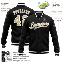 Load image into Gallery viewer, Custom Black Vegas Gold-White Bomber Full-Snap Varsity Letterman Jacket
