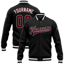 Load image into Gallery viewer, Custom Black Crimson-White Bomber Full-Snap Varsity Letterman Jacket
