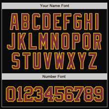 Load image into Gallery viewer, Custom Black Burgundy-Gold Bomber Full-Snap Varsity Letterman Jacket
