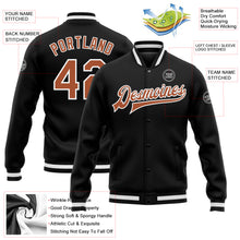 Load image into Gallery viewer, Custom Black Texas Orange-White Bomber Full-Snap Varsity Letterman Jacket

