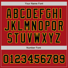 Load image into Gallery viewer, Custom Red Black-Gold Bomber Full-Snap Varsity Letterman Jacket
