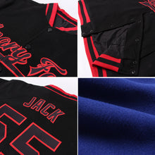 Load image into Gallery viewer, Custom Royal Red-Gold Bomber Full-Snap Varsity Letterman Jacket
