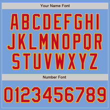 Load image into Gallery viewer, Custom Light Blue Red-Gold Bomber Full-Snap Varsity Letterman Jacket
