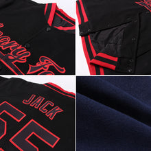 Load image into Gallery viewer, Custom Navy Red-Gold Bomber Full-Snap Varsity Letterman Jacket
